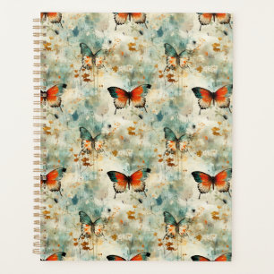 Boho Orange Teal Butterfly Wildflower Painterly Planner