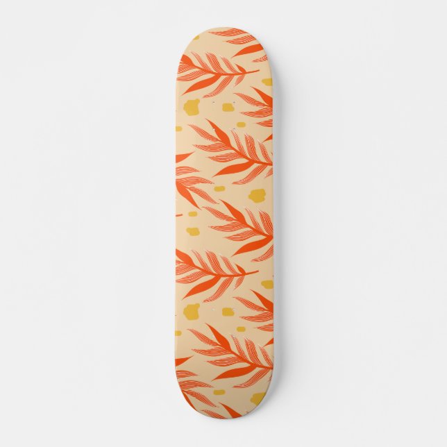 Boho Orange Tropical Leaves Jungle Plant Aesthetic Skateboard (Front)