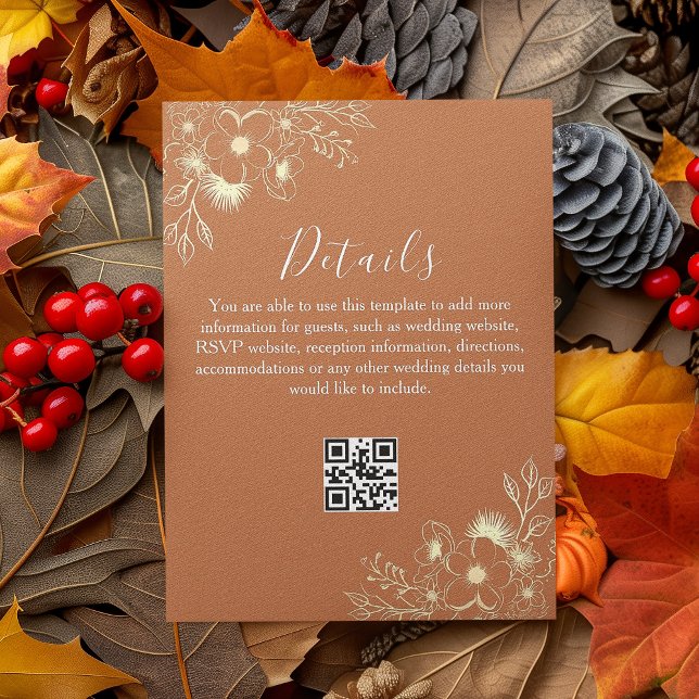 Boho Orange Wedding Details QR Code Enclosure Card (Creator Uploaded)