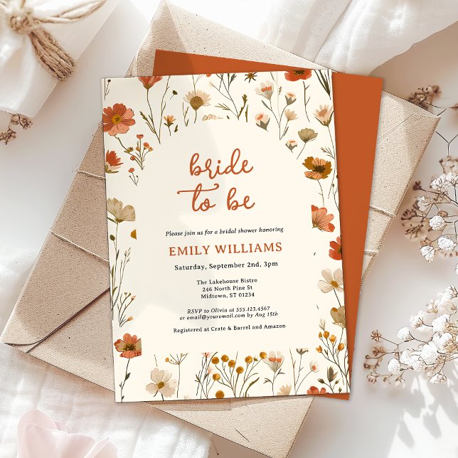 Boho Orange Wildflower Bride to Be Bridal Shower Invitation (Creator Uploaded)