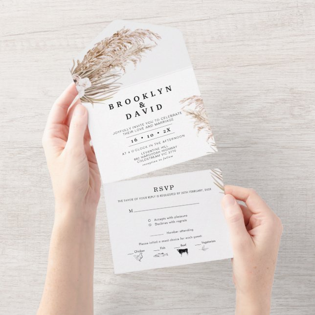 Boho Orchard Pampas Grass All in One Invitation (Tearaway)