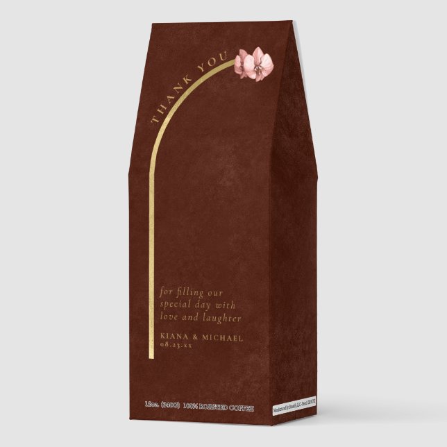 Boho Orchid Arch Wedding Thank You ID959 Roasted Coffee (Front)