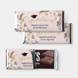 Boho Orchid Floral Blush Pampas Grass Graduation Hershey Bar Favors