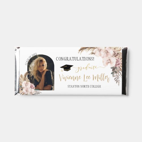 Boho Orchid Floral Pampas Grass Graduation Photo Hershey Bar Favors