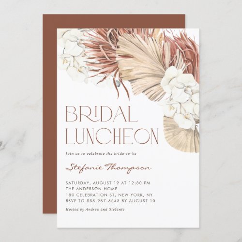 Boho Orchids and Dried Palm Leaves Bridal Luncheon Invitation