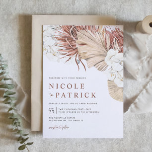 Boho Orchids and Dried Palm Leaves Wedding Invitation