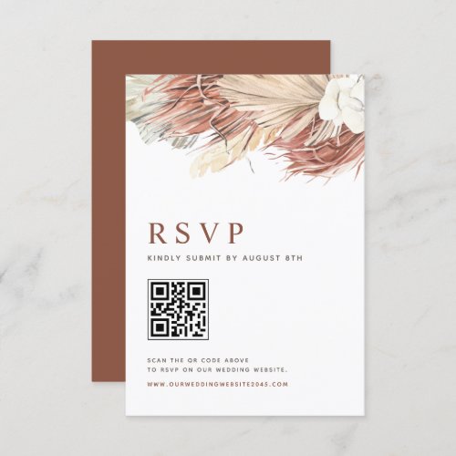 Boho Orchids and Dried Palm Leaves Wedding QR Code RSVP Card