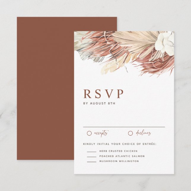 Boho Orchids and Dried Palm Leaves Wedding RSVP Card (Front/Back)