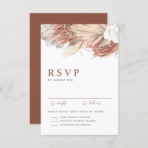 Boho Orchids and Dried Palm Leaves Wedding RSVP Card