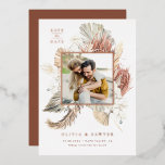 Boho Orchids and Dried Palm Photo Save the Date Foil Invitation