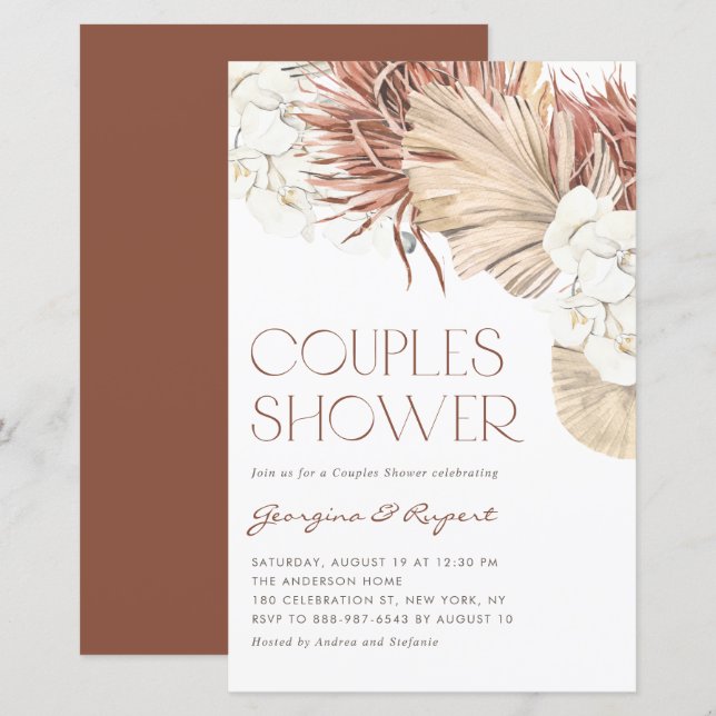 Boho Orchids and Palm Couples Shower Invitation (Front/Back)