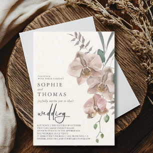 Boho orchids elegant wedding invitation