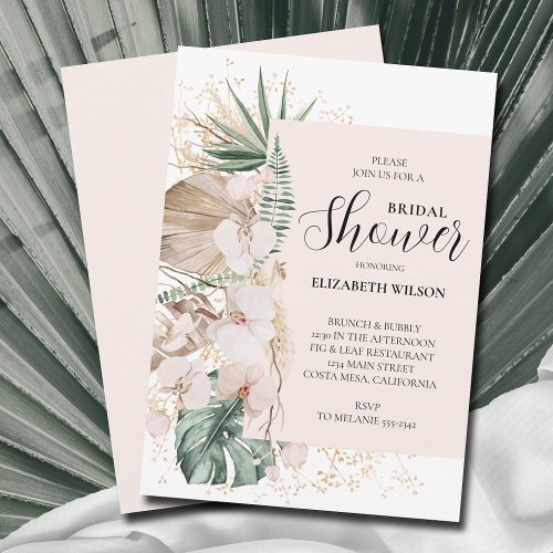 Boho Orchids Palms Bridal Shower Invitation