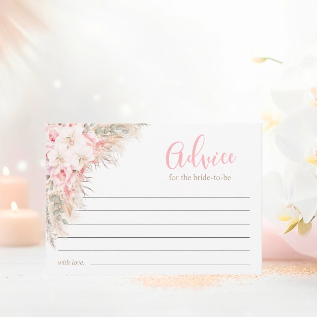 Boho Orchids Peonies Pampas Bridal Shower Advice Card (Boho Orchids Peonies Pampas Bridal Shower Advice)