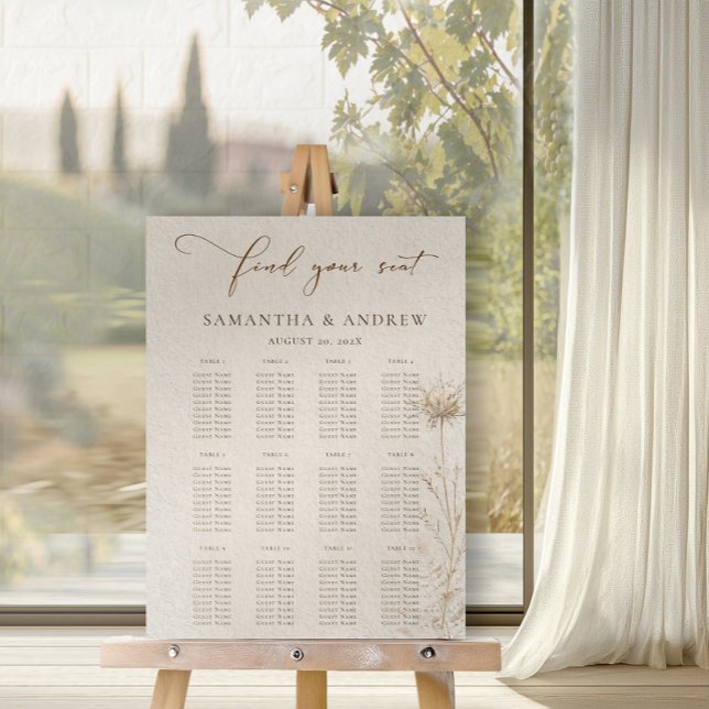 Boho Organic Ivory Pampas Wedding Seating  Foam Board (Creator Uploaded)