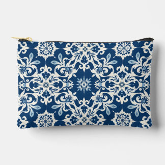Boho Ornament Pattern in White-Blue Vintage Accessory Pouch