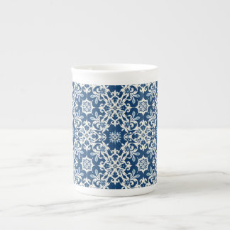 Boho Ornament Pattern in White-Blue Vintage Bone China Mug