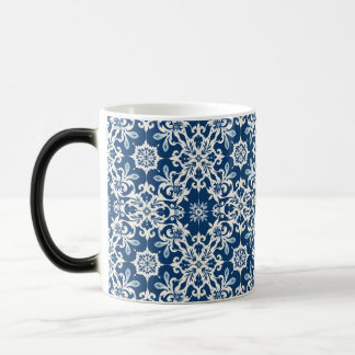 Boho Ornament Pattern in White-Blue Vintage Color Morph Mug