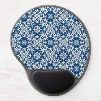 Boho Ornament Pattern in White-Blue Vintage Gel Mouse Pad