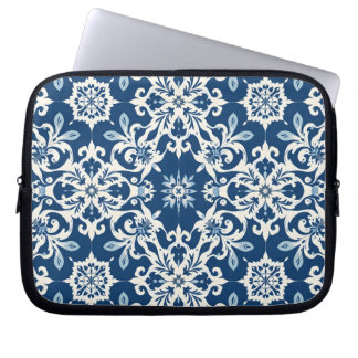 Boho Ornament Pattern in White-Blue Vintage Laptop Sleeve