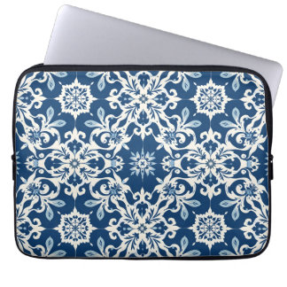 Boho Ornament Pattern in White-Blue Vintage Laptop Sleeve