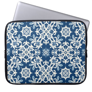 Boho Ornament Pattern in White-Blue Vintage Laptop Sleeve