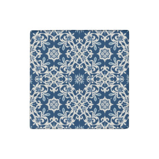 Boho Ornament Pattern in White-Blue Vintage Stone Magnet