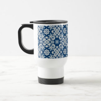 Boho Ornament Pattern in White-Blue Vintage Travel Mug