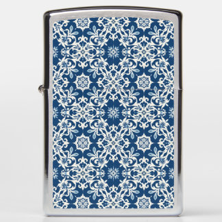 Boho Ornament Pattern in White-Blue Vintage Zippo Lighter