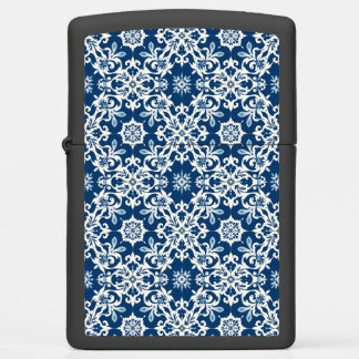 Boho Ornament Pattern in White-Blue Vintage Zippo Lighter
