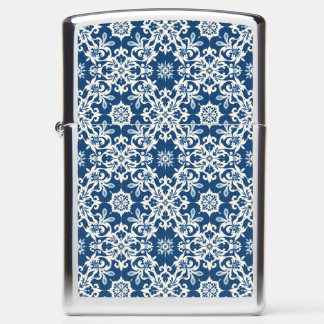 Boho Ornament Pattern in White-Blue Vintage Zippo Lighter