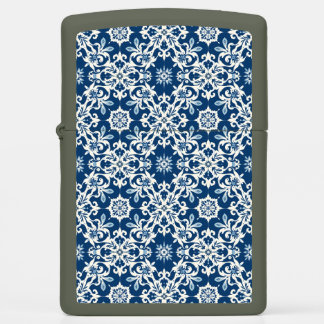 Boho Ornament Pattern in White-Blue Vintage Zippo Lighter