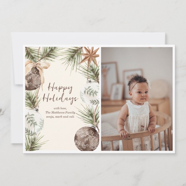 Boho Ornament Surround Flat Holiday Card (Front)