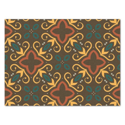 Boho Ornate Folklore Pattern in Earthy Colors Tissue Paper