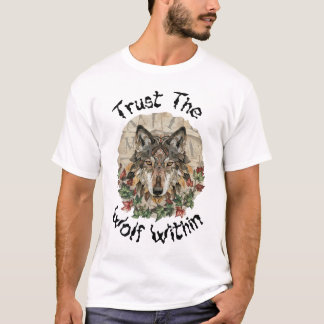 Boho Ornate Wolf with Leaves T-Shirt