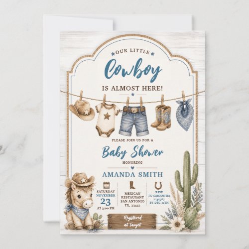 Boho Our Little Cowboy Wild West Horse Baby Shower Invitation