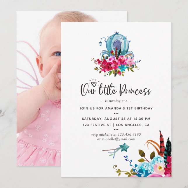 Boho Our little Princess Any Age Birthday Party Invitation (Front/Back)