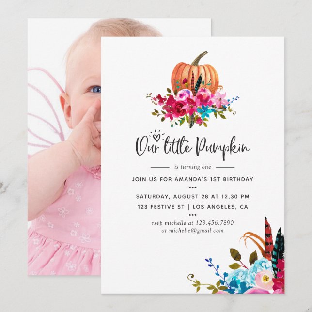 Boho Our little Pumpkin Any Age Birthday Party Invitation (Front/Back)