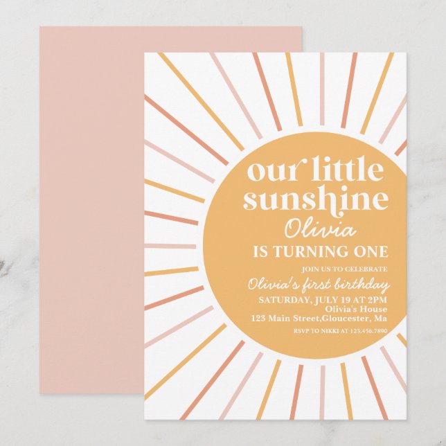 boho our little sunshine birthday invitation (Front/Back)