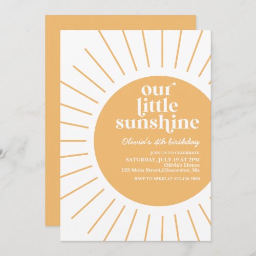 boho our little sunshine birthday invitation