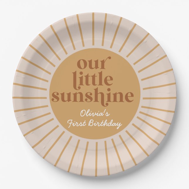 Boho Our Little Sunshine Birthday Paper Plates (Front)