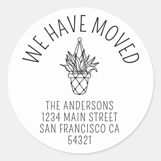 Boho Our New Address House Plant Moving Classic Round Sticker (Front)