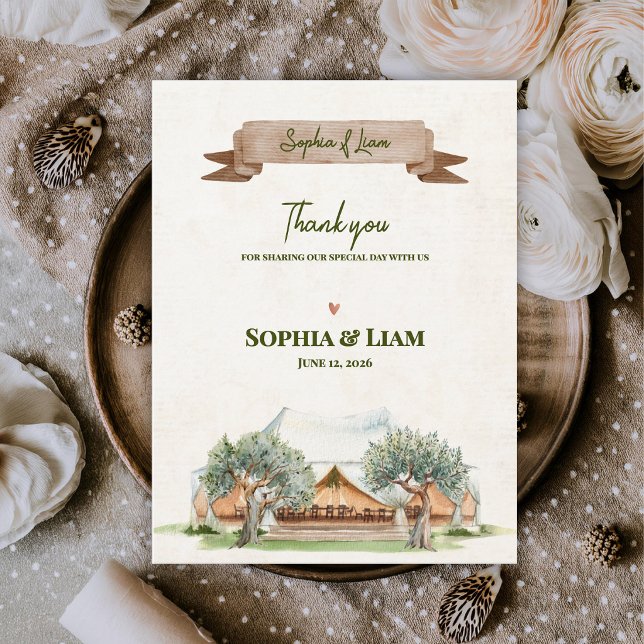 Boho Outdoor Tent  Rustic Camp Wedding Thank You Postcard (Boho Outdoor Tent Wedding Thank You Card | Rustic Watercolor Camp Wedding Thank You Note)