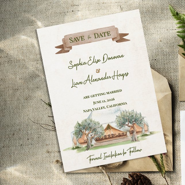 Boho Outdoor Watercolor Tent Wedding Save the Date (Boho Outdoor Tent Save the Date Card | Rustic Watercolor Camp Wedding Save the Date)