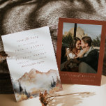 Boho Outdoor Wedding Save The Date Invitation<br><div class="desc">This is a mountain wedding save the date invitation featuring a beautiful watercolor fall mountain scene and an elegant font pairing. Edit most* wording and all colors except for the color of the watercolor mountain scene. * the words "and" and "reception to follow" are not editable. // For matching items,...</div>