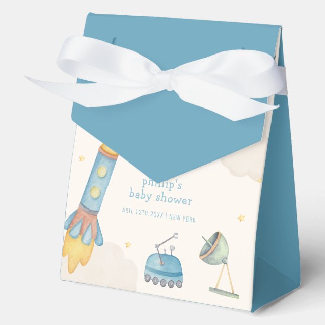 Boho Outer Space Rocket Boy Baby Shower  Favor Boxes (Front)