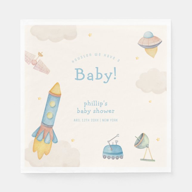 Boho Outer Space Rocket Boy Baby Shower  Napkins (Front)