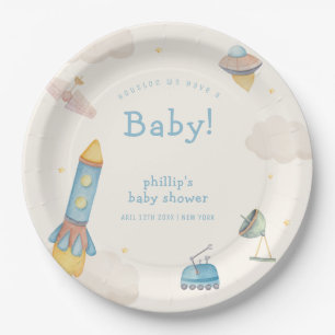 Boho Outer Space Rocket Boy Baby Shower  Paper Plates