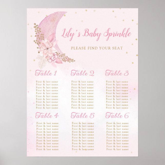 Boho Over the Moon Baby Shower Seating Chart (Front)
