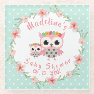 Boho Owl Baby Shower Glass Coaster